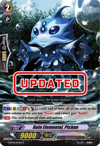 Rain Elemental, Pichan